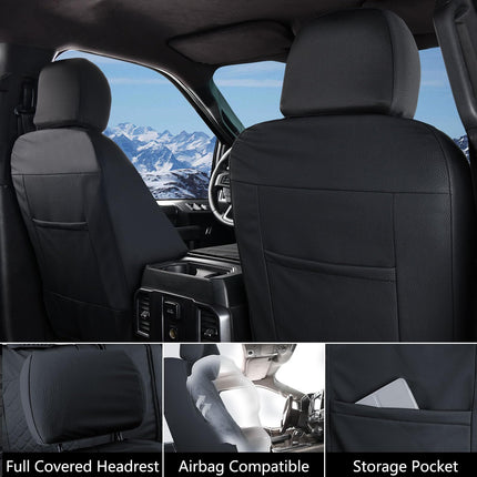 Truckiipa Seat Covers for Trucks Dodge Ram 1500 Front Leather Waterproof Automotive Seat Cover Custom Fit for 2009-2018 Dodge Ram 1500, 2010-2023 Ram 2500 3500 Crew Mega Cab, Front Pair, Black