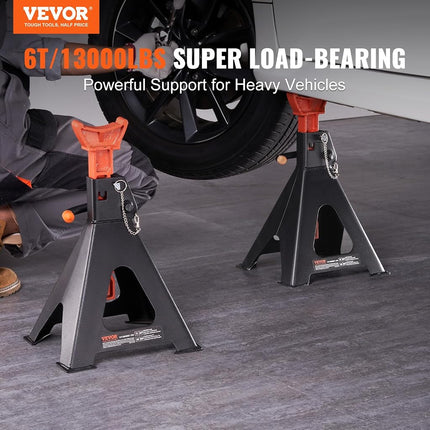 VEVOR Jack Stands, 6 Ton (13,000 lbs) Capacity Car Jack Stands Double Locking, 14.2-23 inch Adjustable Height, for Lifting SUV, Pickup Truck, Car and UTV/ATV, Red, 1 Pair
