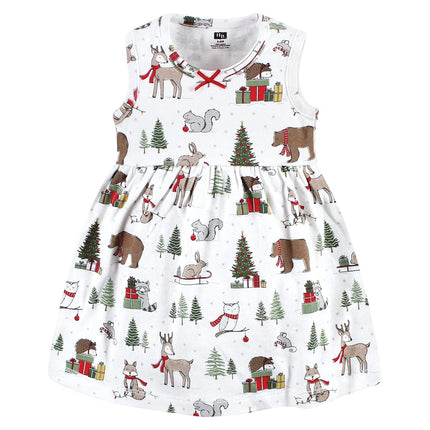 Hudson Baby Conjunto de Vestido y Cárdigan de Algodón para Bebés Niñas, Bosque de Invierno Rojo, 5T