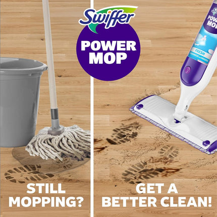 Swiffer PowerMop Kit de trapeador multisuperficie para limpieza de pisos, aroma fresco, el kit de trapeador incluye PowerMop, 2 repuestos de almohadillas para trapear, 1 solución de limpieza de pisos con aroma fresco y 2 baterías