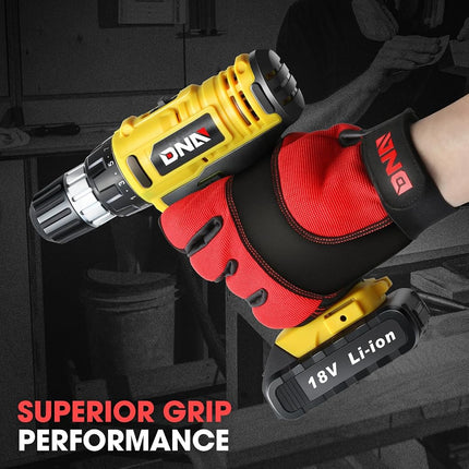 Guantes de mecánico utilitarios multipropósito de 2 pares DNA MOTORING, guantes de trabajo flexibles y transpirables de alto rendimiento con nudillos acolchados y palma, rojo/negro, TOOLS-00585