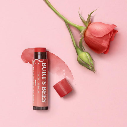 Burt's Bees Tinted Lip Balm Rose, Moisturising Lip Tint With Shea Butter, 100% Natural Origin, 4.25g
