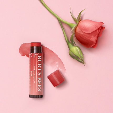Burt's Bees Tinted Lip Balm Rose, Moisturising Lip Tint With Shea Butter, 100% Natural Origin, 4.25g