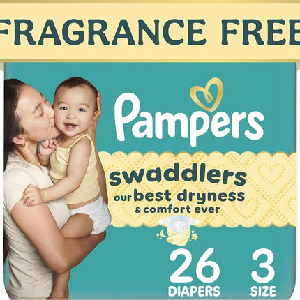 Pampers Swaddlers Diapers, Size 3 (13-26 lbs), 26 Count, Absorbent, Keeps Baby Dry and Comfortable, Skin Safe Disposable Baby Diaper (Packaging May Vary)