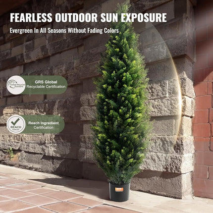 VEVOR Artificial Cedar Topiary Tree, 60 inch Tall (2 Pieces), with Extra Leaves & Pot Faux Evergreen Fake Pine Cypress Trees Plant, UV Rated Artificial Greenery Set for Home Decor Indoor/Outdoor