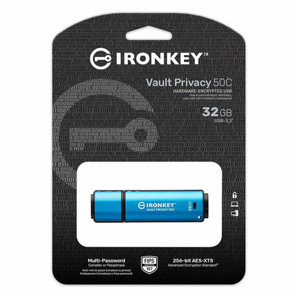 Kingston IronKey Vault Privacy 50 FIPS 197 Certified & XTS-AES 256-bit Encrypted USB TypeC Drive for Data Protection - IKVP50C/32GB