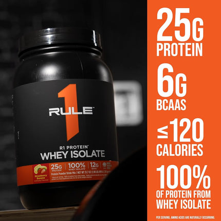 Rule 1 100% Whey Protein Isolate and Hydrolysate Protein Powder 5.03 lb, Strawberries & Creme (76 Servings)
