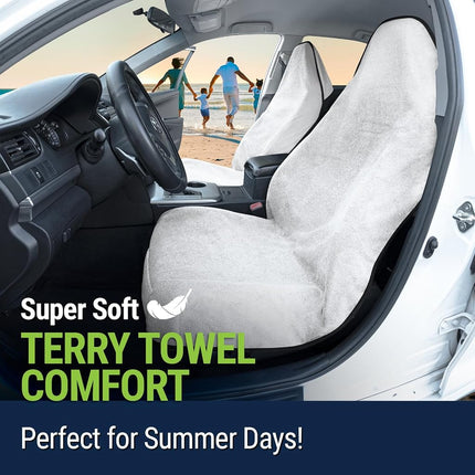 Season Guard Terry Cloth Sweat Towel Seat Cover; Carseat Towel Protector; Great for Gym Workout; Waterproof; Universal Fit for Car SUV Van Truck; EZ fit; Non Slip Grip; Machine Washable; 2pc White