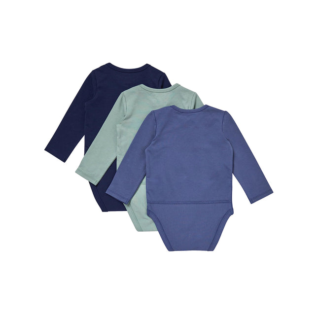 Hanes Unisex Baby Pure Comfort Long Sleeve Bodysuits, Infant Bodysuits, Boys & Girls, 3-pack, Blue/Green, 9 Months