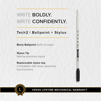 Cross Tech2 Ballpoint Pen with Stylus, Titanium Grey, 1 Count (Pack of 1)