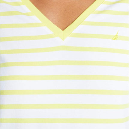 Nautica Women's Easy Comfort V-Neck Striped Supersoft Stretch Cotton T-Shirt, Lemon Twist, Small