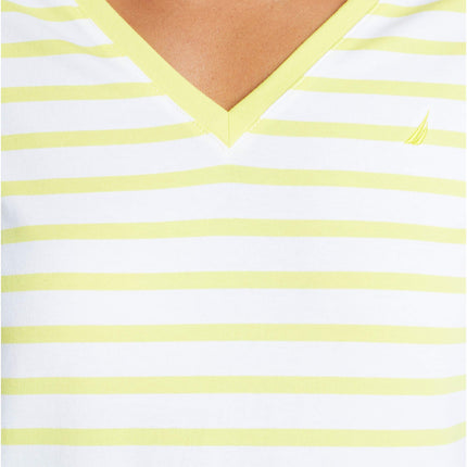 Nautica Women's Easy Comfort V-Neck Striped Supersoft Stretch Cotton T-Shirt, Lemon Twist, Small