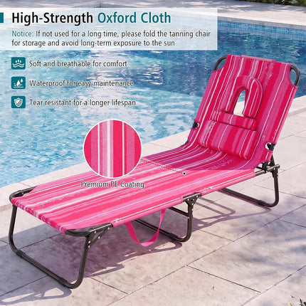 GYMAX Tanning Chair, 330lbs Beach Lounge Chair with Face Hole