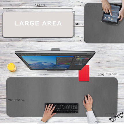 CENNBIE Leather Desk Mat, 140x50 cm Extra Large Desk Pad Blotter Protector, Extended Non-Slip Mouse Pad, Waterproof PU Leather Desk Mat on top of desks Large for Office and Home (Grey)