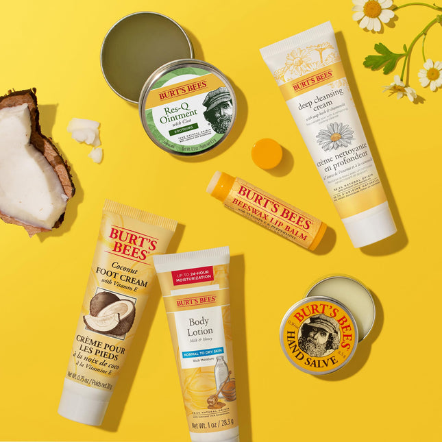 Burt's Bees Timeless Minis Kit with Coconut Foot Cream, Milk & Honey Body Lotion, Soap Bark & Chamomile Deep Cleansing Cream, Res-q Ointment, Hand Ointment and Beeswax Lip Balm
