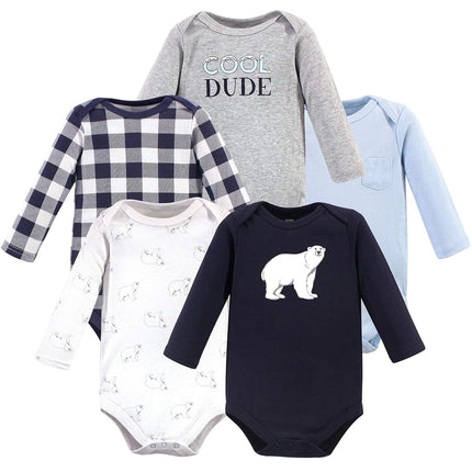 Hudson Baby unisex-baby Cotton Long-sleeve Bodysuits, Polar Bear, 6-9 Months