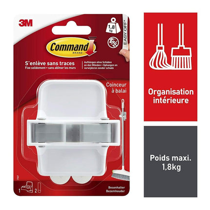 Command Broom Holder, 1 Hook and 2 Adhesive Strips - for Hanging Brooms, Brushes and Mops - Organise Without Damage - Holds up to 1.8 kg