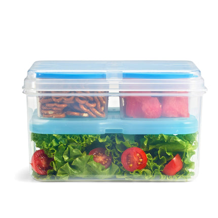 Fit + Fresh Entrée Set, Reusable Kit Includes a 6-Cup Lunch Container, Two 1-Cup Snack Containers & a Slim Ice Pack, Perfect for Insulated Lunch Bag, Lunch Box & More, Blue