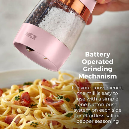 Tower T847004PNK Electric Salt and Pepper Mills, Battery Operated with Adjustable Ceramic Grinders, Pink and Rose Gold