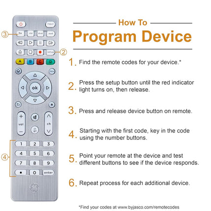 GE 4-Device Universal Remote Control - Backlit Buttons, Samsung, LG, Vizio, Sony, Roku & Apple TV Replacement, Silver, 48844