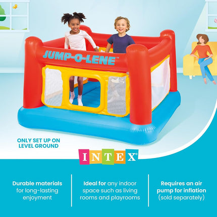 Intex Inflatable Jump-O-Lene Indoor or Outdoor Playhouse Trampoline Bounce Castle House with Crawl-Thru Door and Net for Kids Ages 3-6