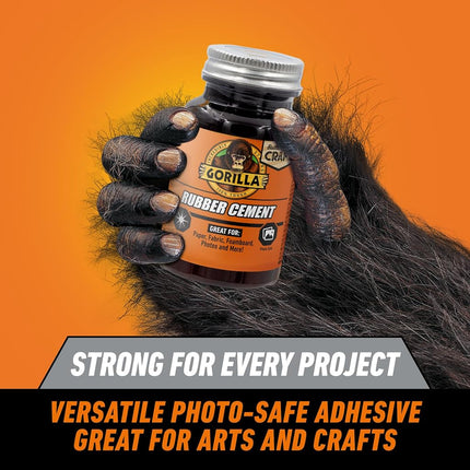 Gorilla Rubber Cement with Brush Applicator, Clear Glue, 4 Fluid Ounces (Pack of 2) - Easy to Use, Non-Wrinkling, Non-Yellowing