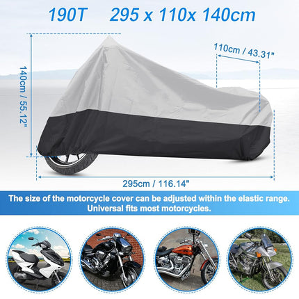 uxcell Motorcycle Cover Motorbike Cover Rain Dust Protector XXXL for Harley Touring Road King Electra Glide Street Glide Full Dress Cruiser Silver Tone Black 190T