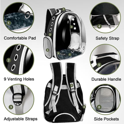 Cat Backpack Carrier, Pet Cat Carrier with Ventilated Design for Carrying Puppy Cats, Pet Carrier Backpack for Traveling/Hiking/Camping/Outdoors Airline Approved Travel (Black)