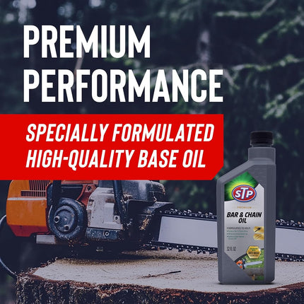 STP Premium Bar and Chain Oil, 32 fl oz, Chainsaw Oil that Minimizes Bar and Chain Wear, Reduces High-Speed Throw-Off, and Minimizes Resin Buildup