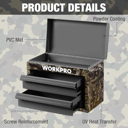 WORKPRO Metal Mini Tool Box with 2 Drawers and Top Storage