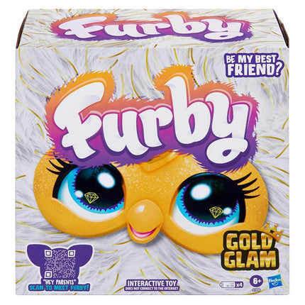Furby Gold Glam Interactive Plush Toys for 6 Year Old Girls & Boys & Up, Voice Activated Animatronic, Speaks English & Furbish, White
