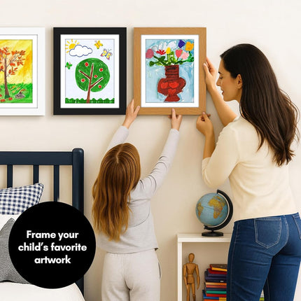 Americanflat Kids Artwork Display Frame Changeable (Dark Oak) - Magnetic Door Holds 100 Art Pieces - A4 Size Display with Mount or 10x12.5 Without Mount - My Mini Masterpiece