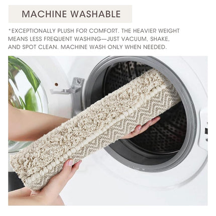 INK+IVY Bath Rug Hand-Woven Texture Shaggy Striped Soft & Water Absorbent, Boho Bathroom Décor Bath-Mats, Non-Slip Absorbent Quick Dry Mats for Tub, Shower Room, Asher, 22x58 Natural