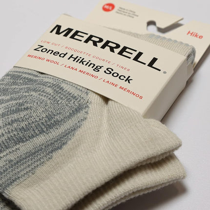 Merrell Chaussettes de randonnée basses en laine rembourrées pour homme et femme – 1 paire – Soutien respirant de la voûte plantaire, blanc murmure, petit-moyen