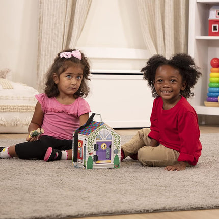 Melissa & Doug Wooden Doorbell House – Portable Playset for Children | With Lock, Key & Little People | Fine Motor Skills | Age 3+