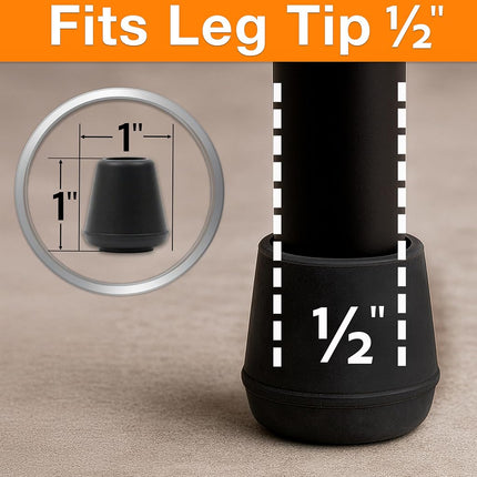 Shepherd Hardware 8758E 1/2-Inch Inside Diameter Rubber Chair Leg Tips, 24-Pack, Black, 1/2 Inch-24 Count (Pack of 1)