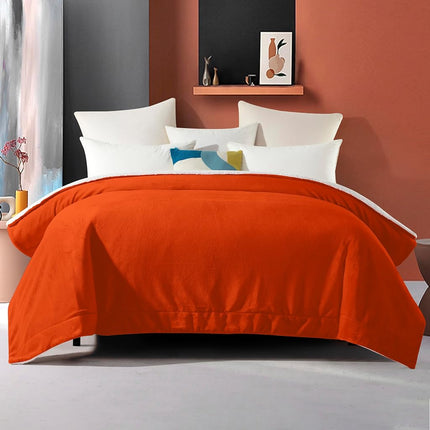 Elegant Comfort Ultra Soft Reversible Flannel Sherpa Blanket - Cozy Silky Fleece Throw for Couch, Bed - Plush Fuzzy Warm Winter Blanket for Gift, Twin XL, Orange
