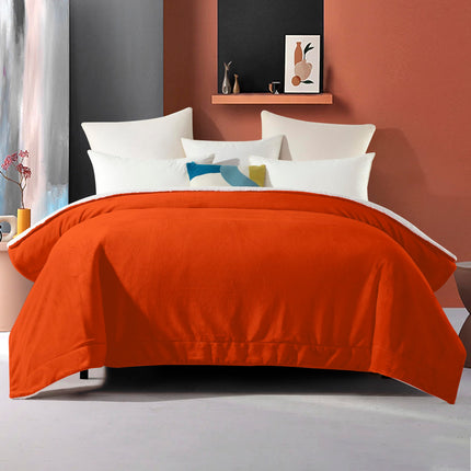 Elegant Comfort Ultra Soft Reversible Flannel Sherpa Blanket - Cozy Silky Fleece Throw for Couch, Bed - Plush Fuzzy Warm Winter Blanket for Gift, Twin XL, Orange