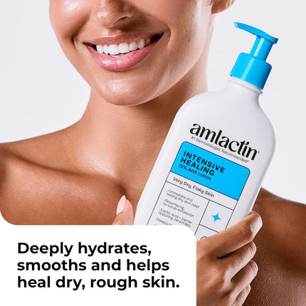 AmLactin Intensive Healing Body Lotion for Dry Skin – 14.1 oz Pump Bottle – 2-in-1 Exfoliator & Moisturizer with Ceramides & 15% Lactic Acid for Relief from Dry Skin (Packaging May Vary)
