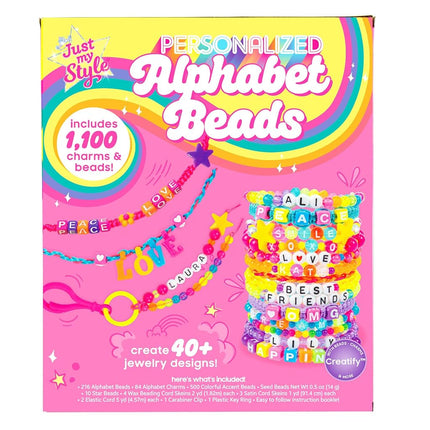 JUST MY STYLE ABC Beads by Horizon Group USA, 1000+ Charms & Beads, Alphabet Charms, Accent Beads, Seed Beads, Star Beads, Wax Beading Cord, Satin Cord & Key Ring Included, Bright