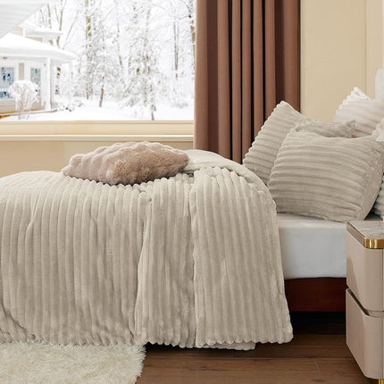 BEDELITE Fleece Queen Comforter Set, Fluffy Bed Set, Linen