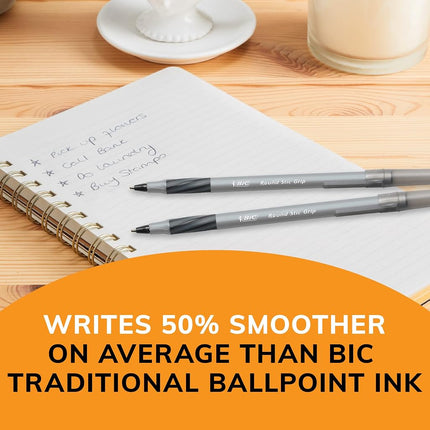 BIC Round Stic� Grip� Xtra-Comfort Medium Ball Point Pen, Black, 12 Pack
