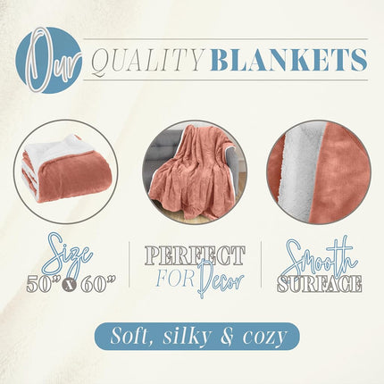 Elegant Comfort Reversible, Solid Sherpa Throw Blanket, All-Season Blanket- Super Soft, Cozy and Plush- Decorative Throw, Perfect for Lounging, 50 x 60 inches, Sherpa Throw Coral