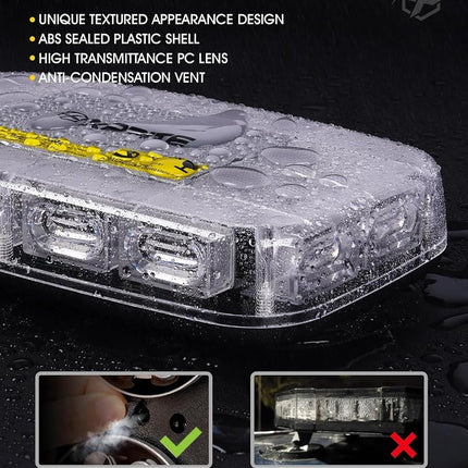 Xprite 12" Rooftop Strobe Light, High Bright LED Emergency Flashing Beacon Light w/Magnetic Mount for 12V-24V Construction Vehicles, Truck, Snow Plow, Postal Car (Amber White)