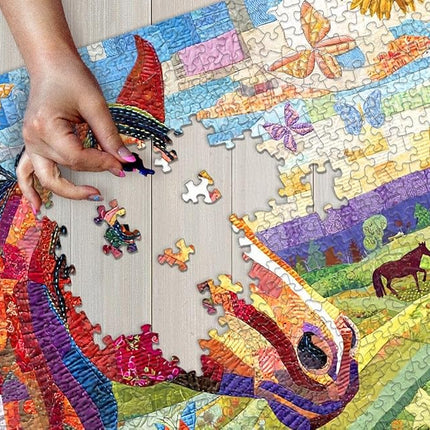 Springbok Patchwork Pony 1000 Piece Puzzle for Adults - Stunning Mosaic-Style Horse Puzzle Set in a Colorful, Blooming Meadow with Butterflies.