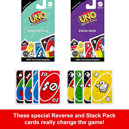 Mattel Games UNO Card Game with 2 Add On Packs with Storage Tin