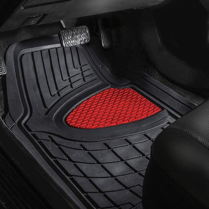 Automotive Floor Mats Red Universal Fit Heavy Duty Rubber fits Most Cars, SUVs, and Trucks, Full Set Trim to Fit FH Group F11311RED