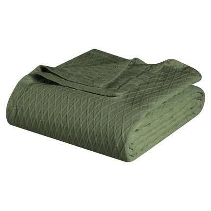 Superior Diamond Weave All-Season Cotton Blanket, Cover For Home, Couch, Bed, Soft, Warm Blankets, Boho Aesthetic, Comfy, Cozy, And Cute Covers, Decorative Bedding Essentials, Throw Size, Forest Green
