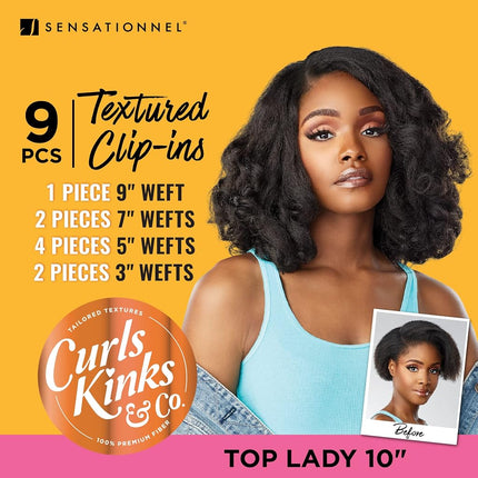 Sensationnel Curls Kinks and co Clip in - Top Lady 10 pouces mèches à clipser texturées, paquet de 9 pièces, ajoute du volume, style protecteur - Curls Kinks and Co Top Lady 10 pouces (1B OFFBLACK)