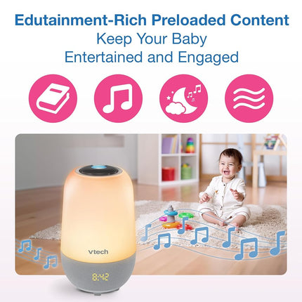 VTech BC8314 V-Hush Pro 2 Bluetooth Sleep Training Soother Speaker, One Touch Night Light Offers Over 250 Color Choices, 100 Stories, 100 Classical Songs, 10 Lullabies and 10 Natural Sounds.